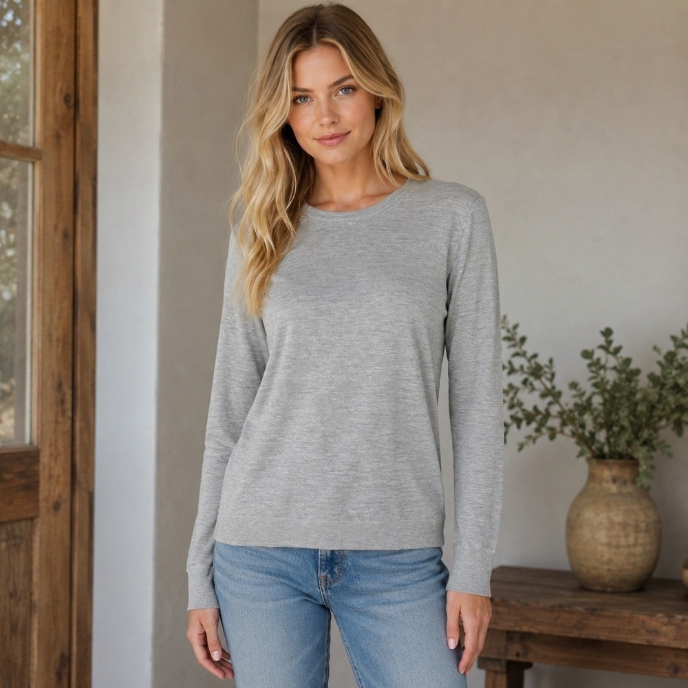 J.Crew Margot Sweater Women XL Grey Excellent Merino Wool Crewneck AM146